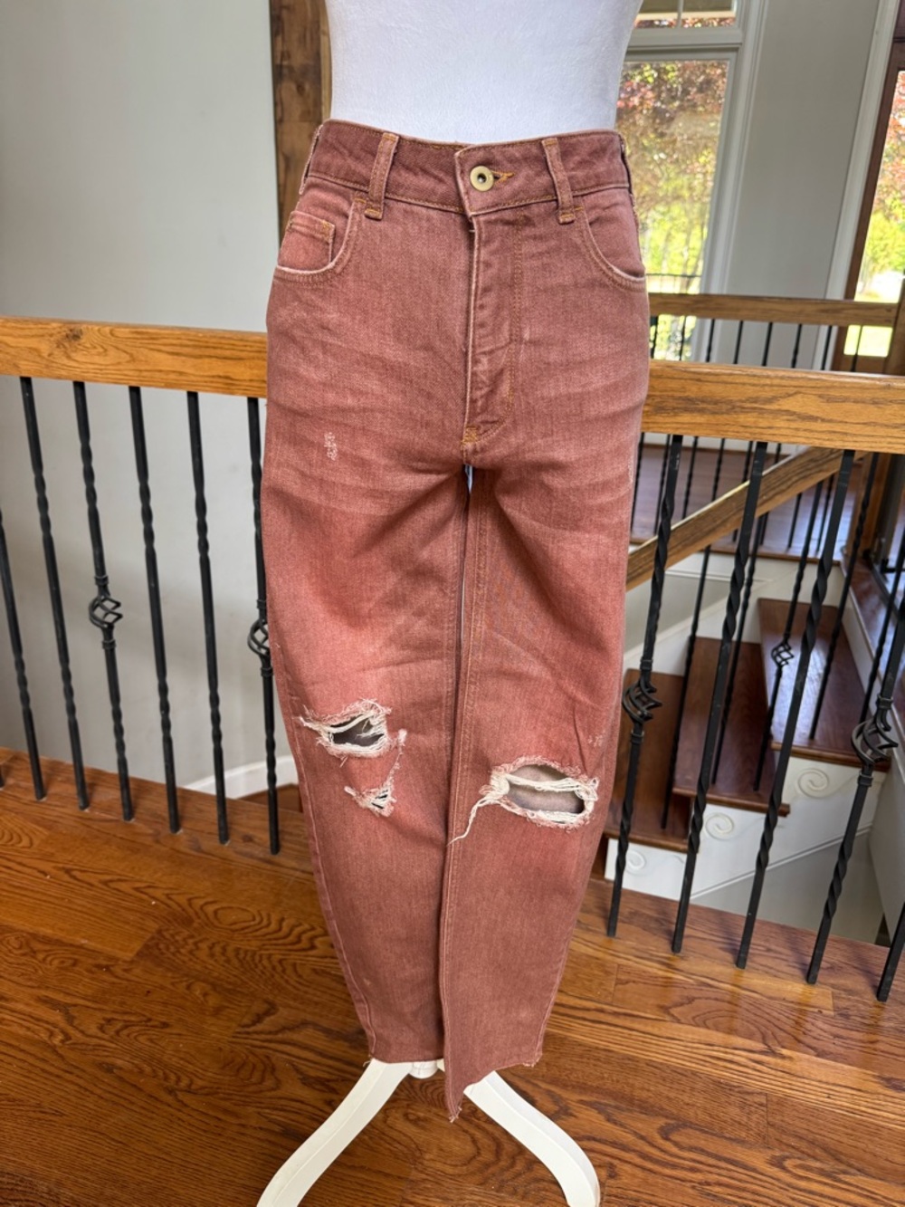 Anthropologie Pilcro Salmon Rust Red Straight-Leg Cropped Ankle Jeans - Picture 2 of 9